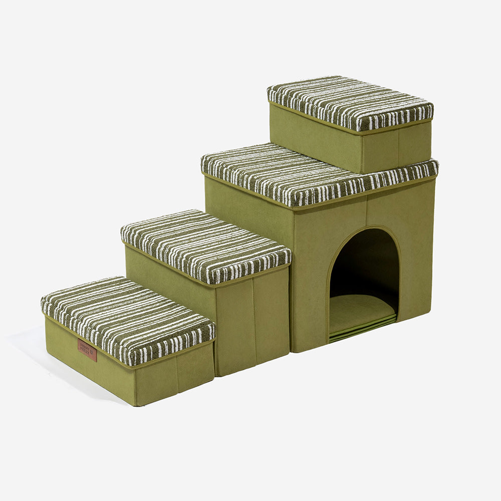 Klappbare Hundetreppe mit Stauraum und Wohnung - Funnyfuzzy SnugNest