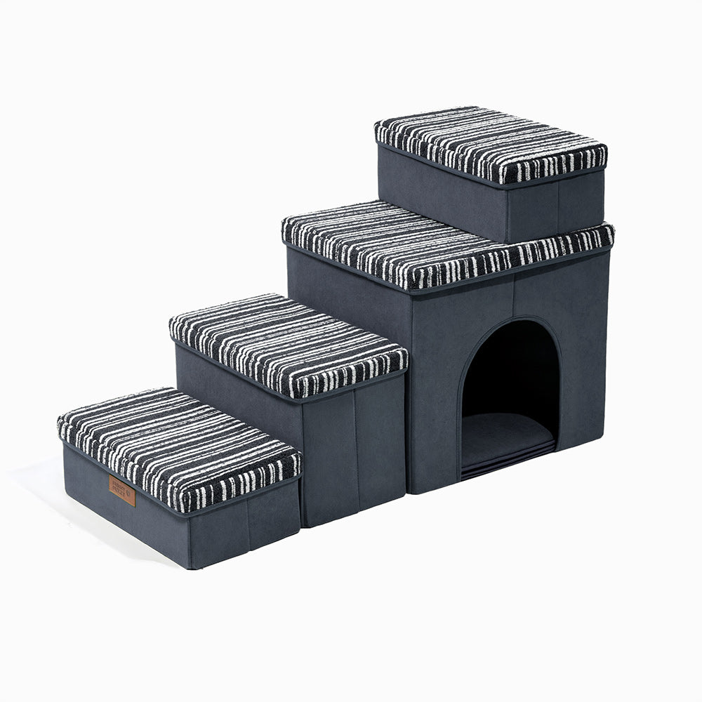 Klappbare Hundetreppe mit Stauraum und Wohnung - Funnyfuzzy SnugNest
