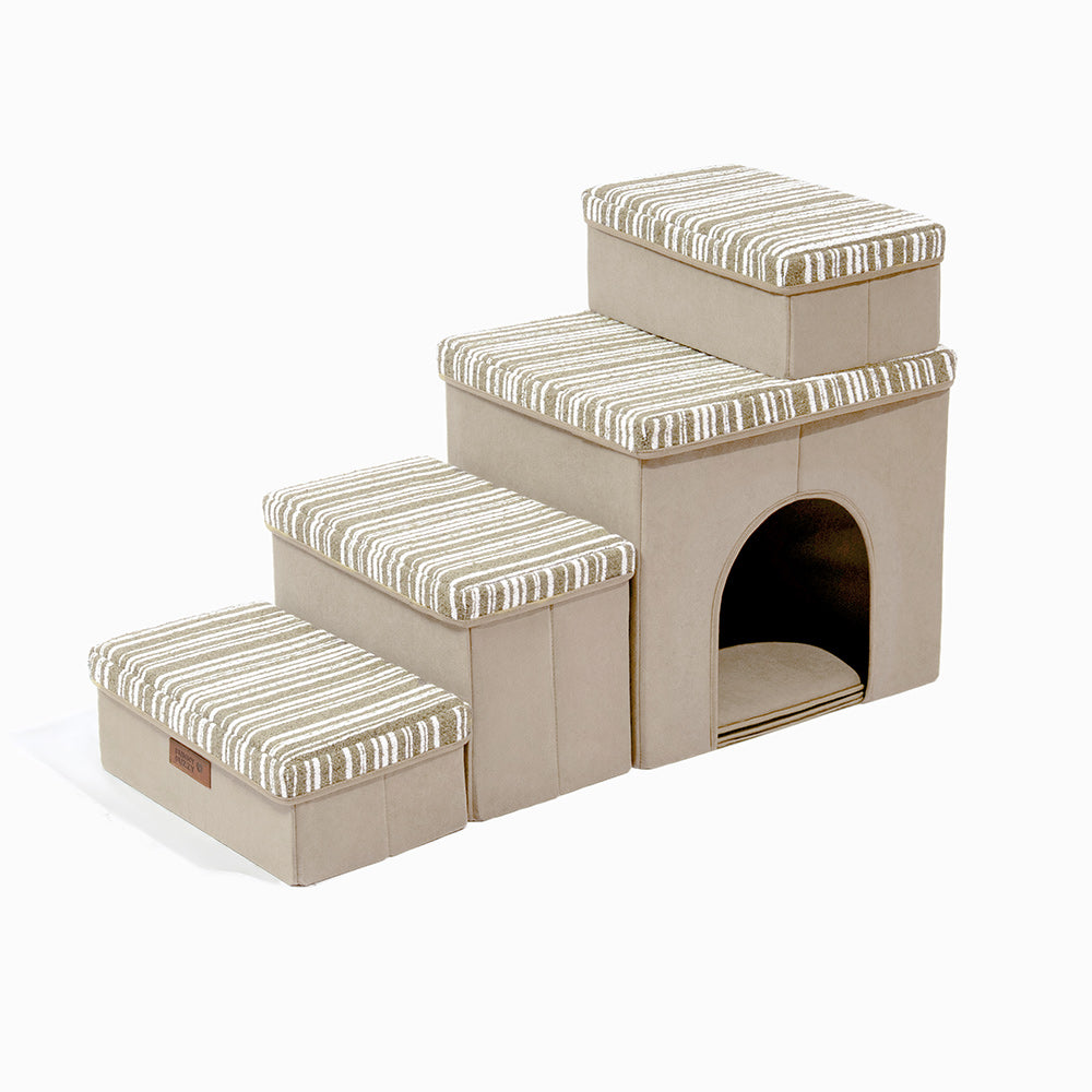 Klappbare Hundetreppe mit Stauraum und Wohnung - Funnyfuzzy SnugNest