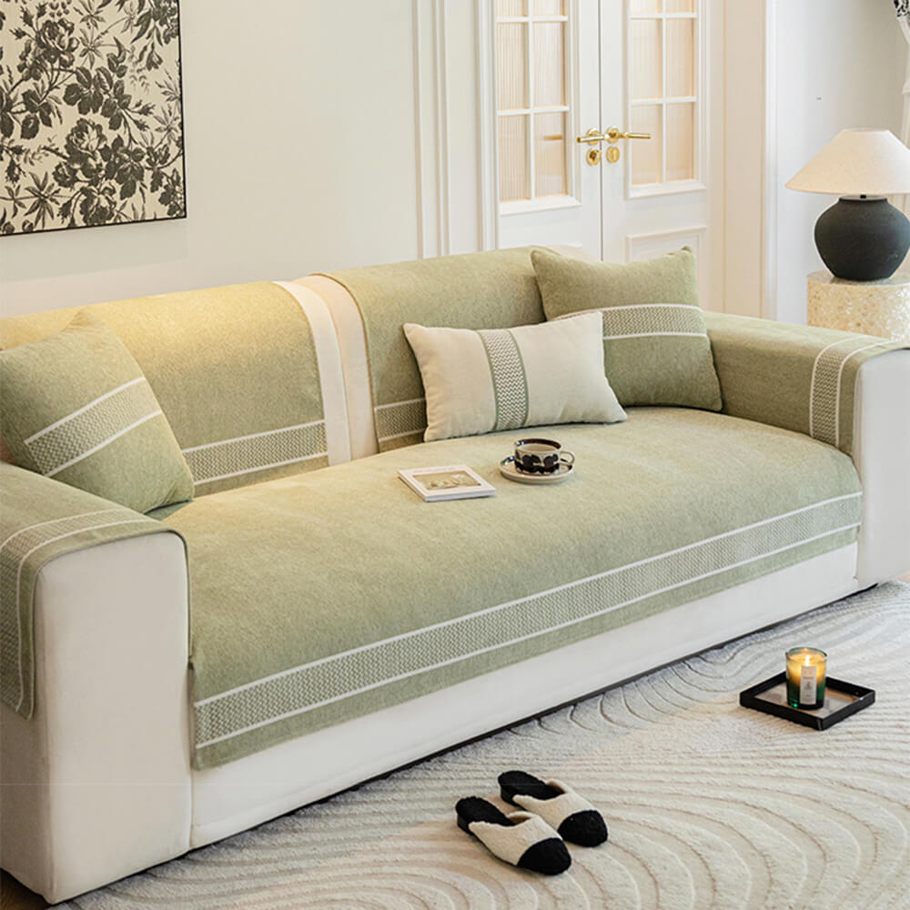 Kratzfester Sofabezug aus Chenille-Jacquard mit breitem Kantendesign