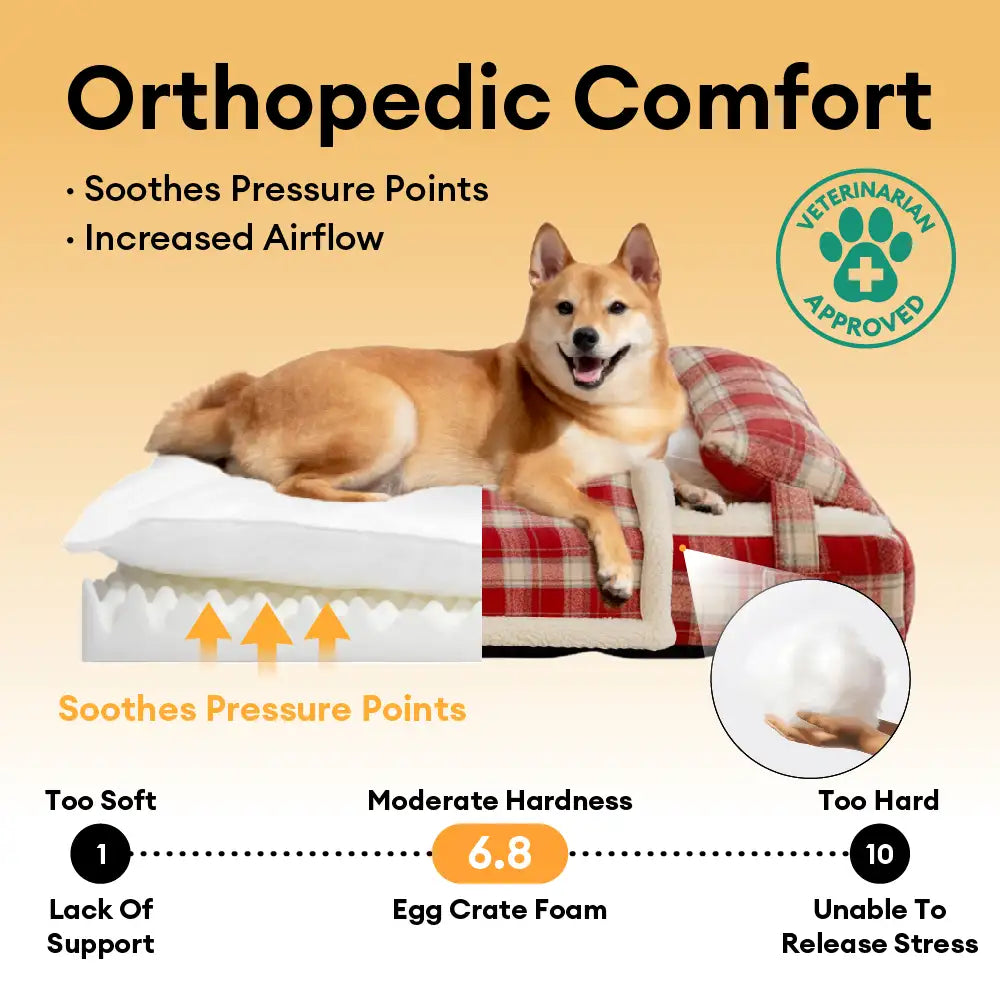 Orthopädisches Hundebett aus Vintage-Karo-Plüsch, abnehmbar mit Kissen – gemütlich für Welpen