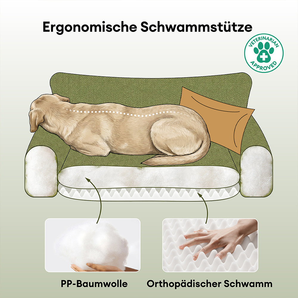 Allwetter Hundebett aus Chenille – Orthopädisch Abnehmbar & Mit Kissen
