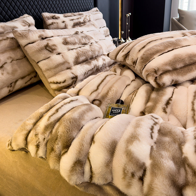 Warmes Umweltfreundliches Bettwäscheset aus Kunstfell mit Wellenblasen-Design