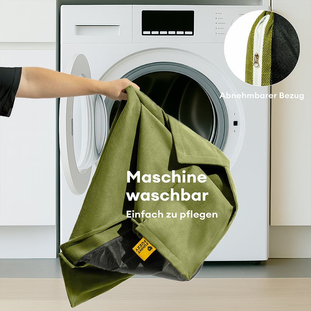 Allwetter Hundebett aus Chenille – Orthopädisch Abnehmbar & Mit Kissen