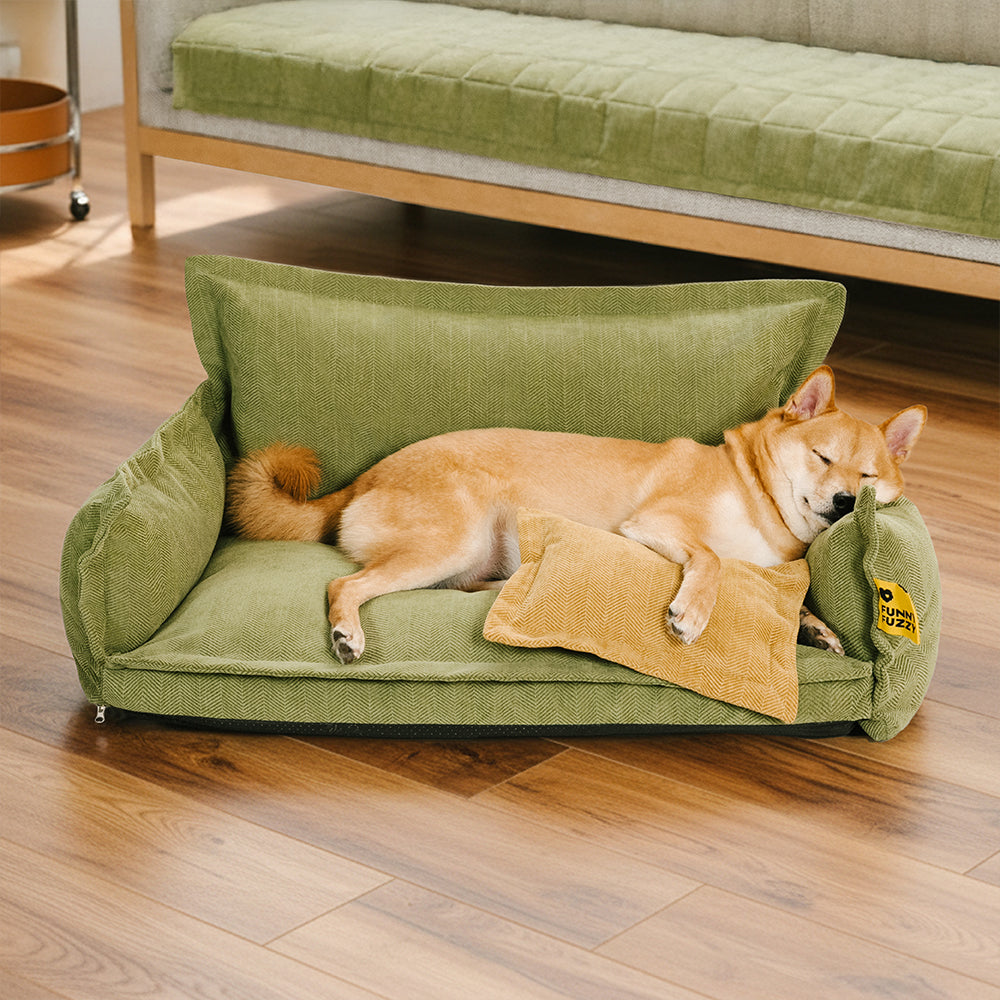 Allwetter Hundebett aus Chenille – Orthopädisch Abnehmbar & Mit Kissen