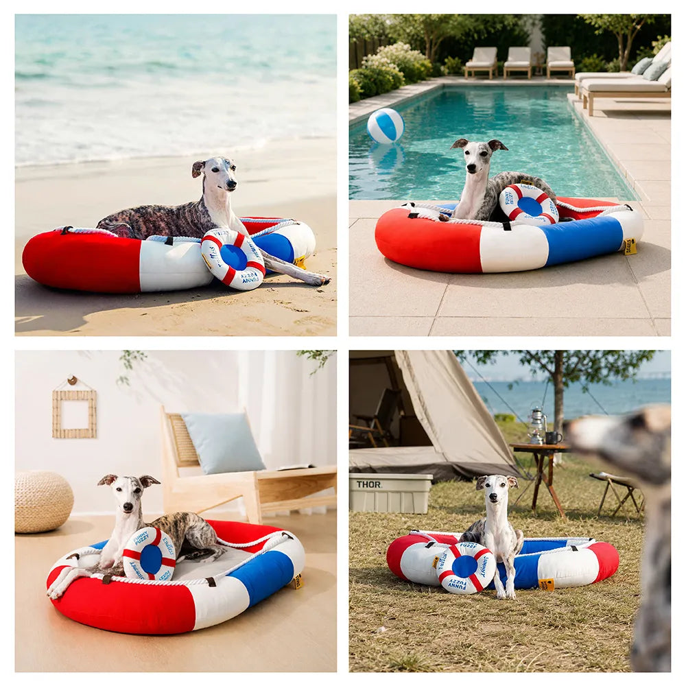 Sommerliche, kühlende, wasserdichte, bootförmige Tierliege oder Kissen – Chill Raft