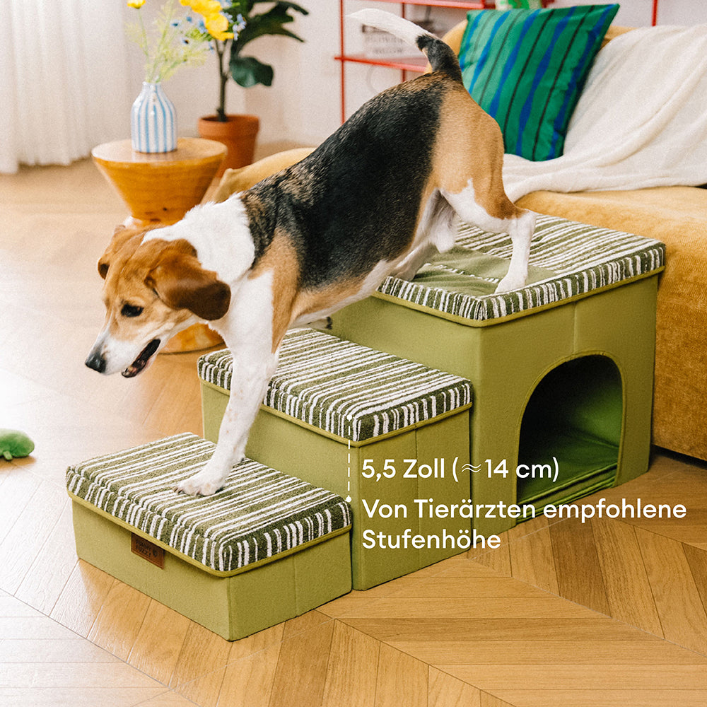 Klappbare Hundetreppe mit Stauraum und Wohnung - Funnyfuzzy SnugNest