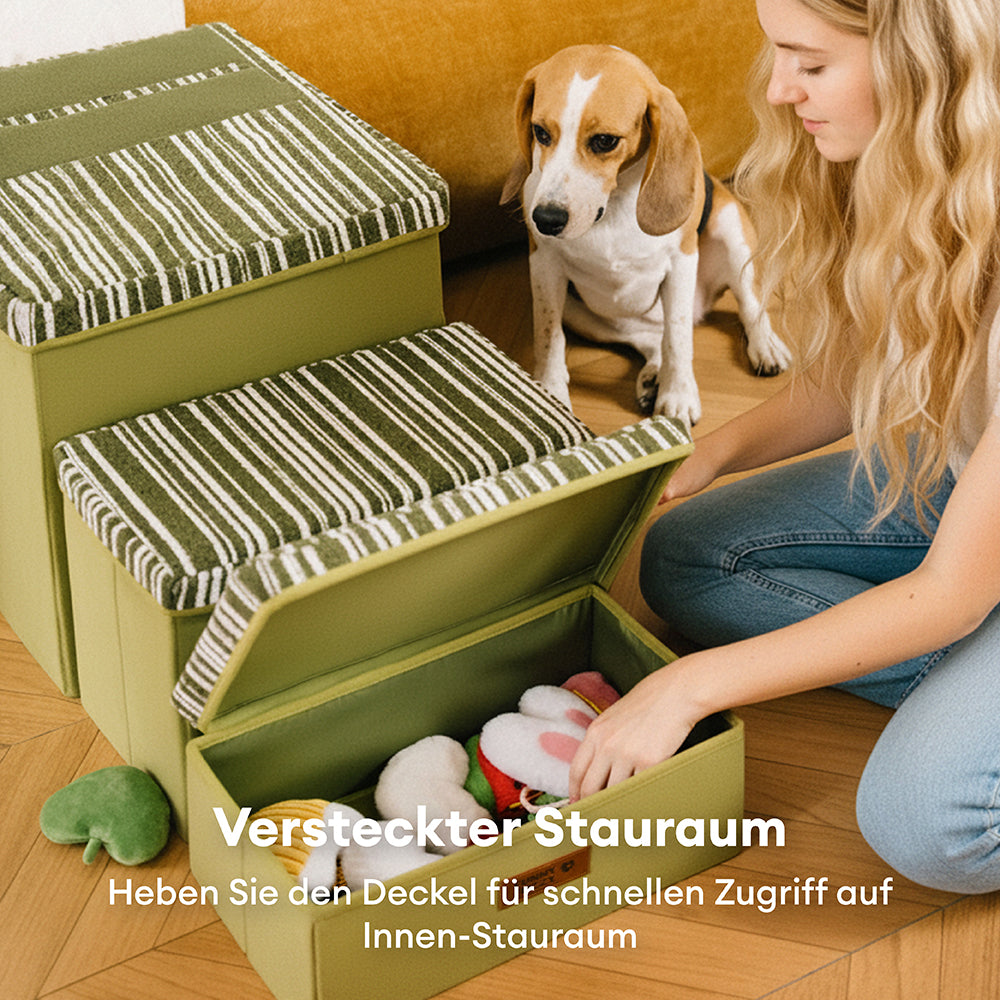 Klappbare Hundetreppe mit Stauraum und Wohnung - Funnyfuzzy SnugNest