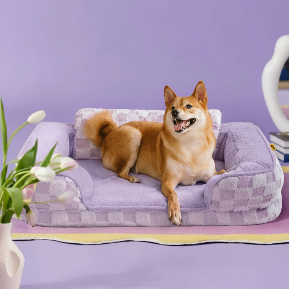 Karierter Flauschiger Warmer Waschbarer Orthopädischer Hundebolsterbett – CloudNooki