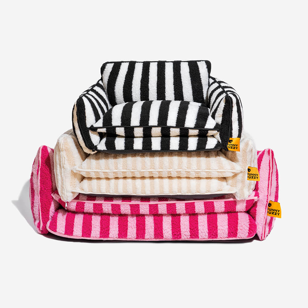 Trendy Gestreiftes Doppellagiges Katzensofa aus Lammwolleimitat
