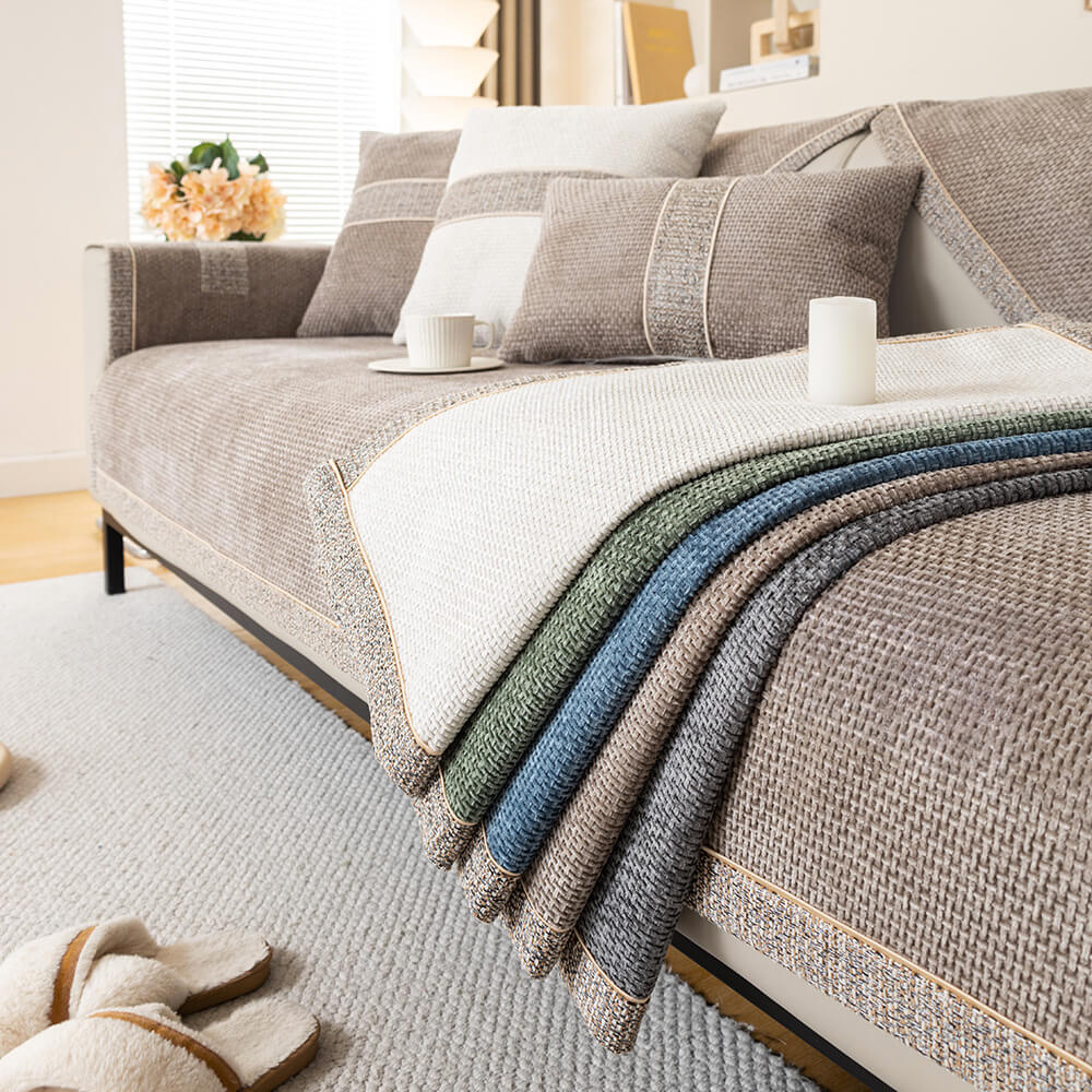 Moderner Rutschfester Outdoor Sofabezug aus Gewebtem Tweed-Chenille für alle Jahreszeiten