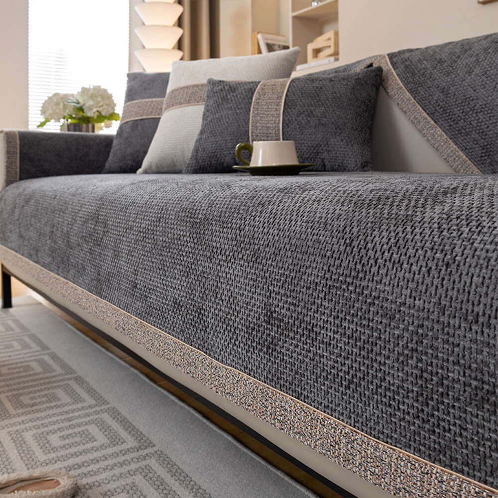 Moderner Rutschfester Outdoor Sofabezug aus Gewebtem Tweed-Chenille für alle Jahreszeiten