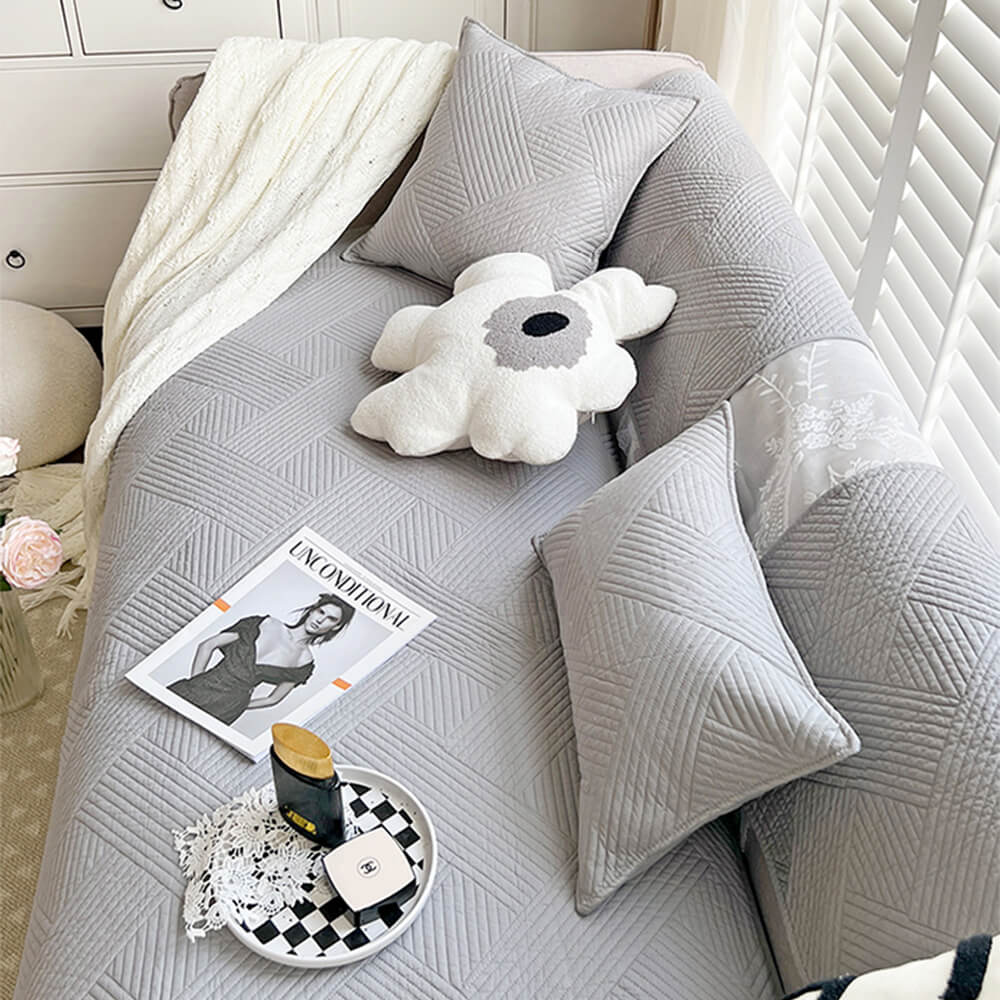 Minimalistischer Ganzjähriger Einfarbiger Baumwoll-Quilt mit geometrischem Muster Rutschfester Couch-Abdeckung