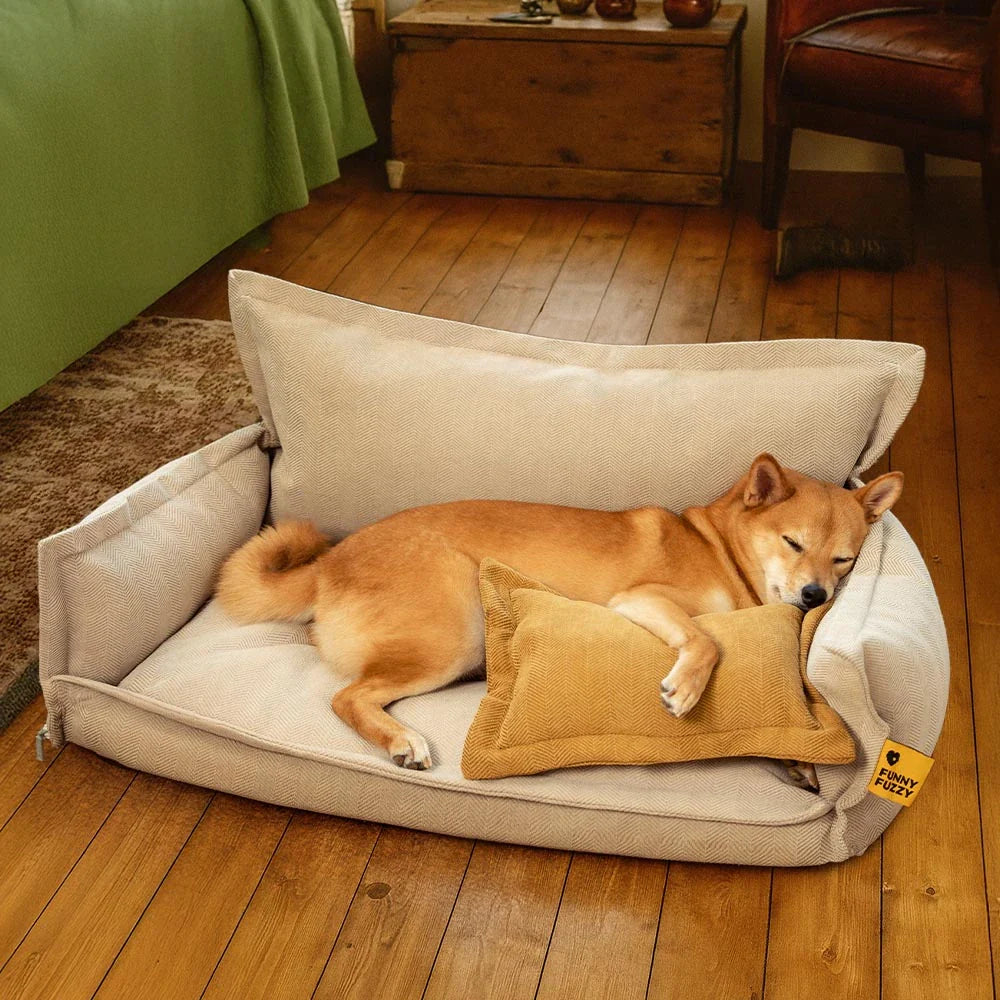 Allwetter Hundebett aus Chenille – Orthopädisch Abnehmbar & Mit Kissen