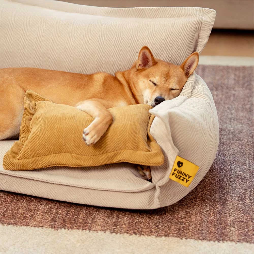 Allwetter Hundebett aus Chenille – Orthopädisch Abnehmbar & Mit Kissen