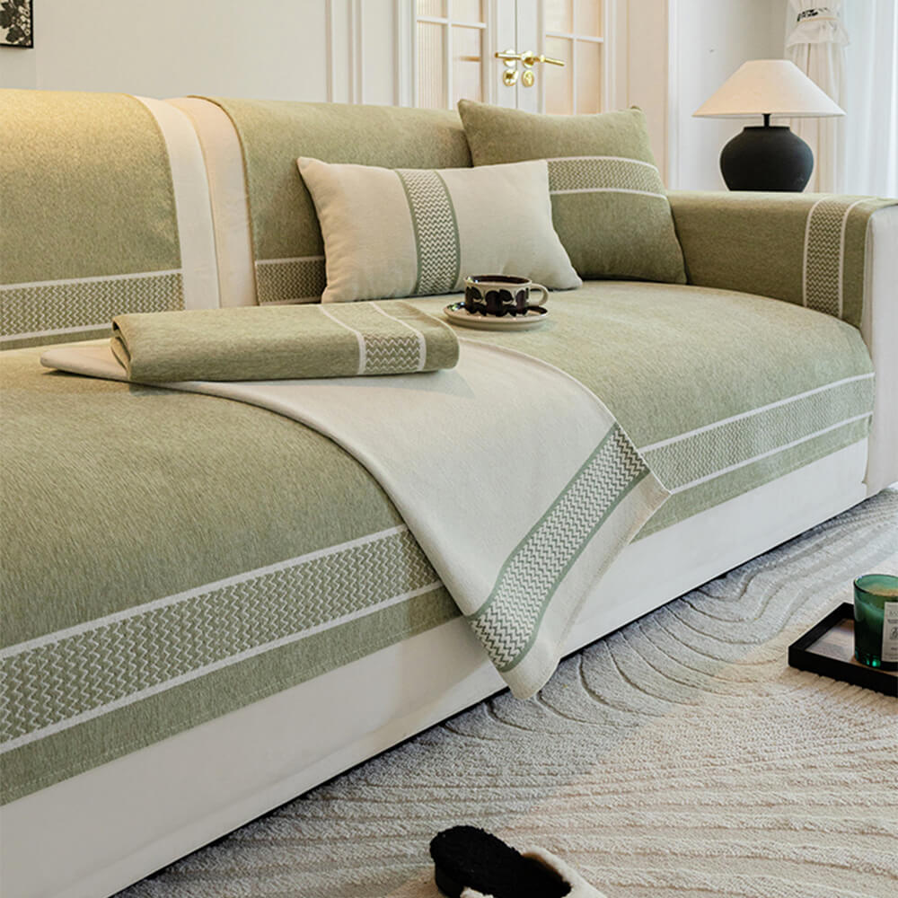 Kratzfester Sofabezug aus Chenille-Jacquard mit breitem Kantendesign