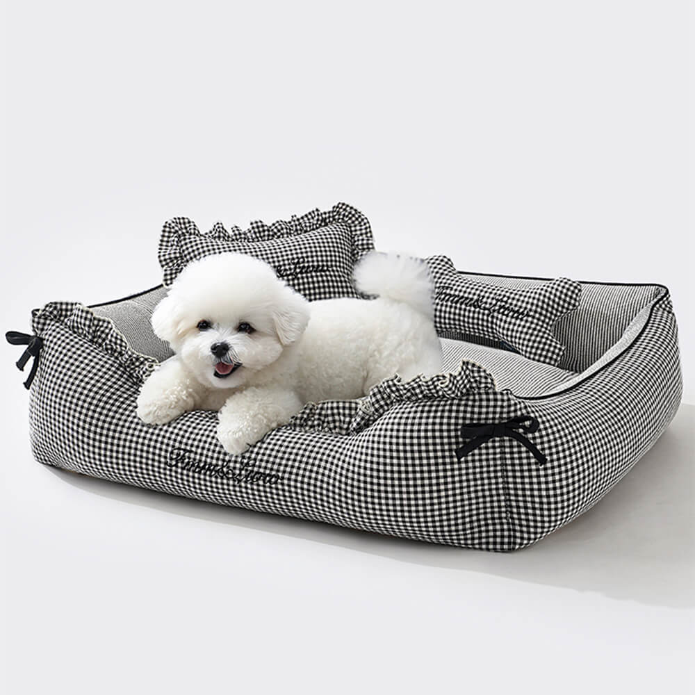 Weicher Gingham waschbarer Hund- und Katzen-Sofabett mit Kissen