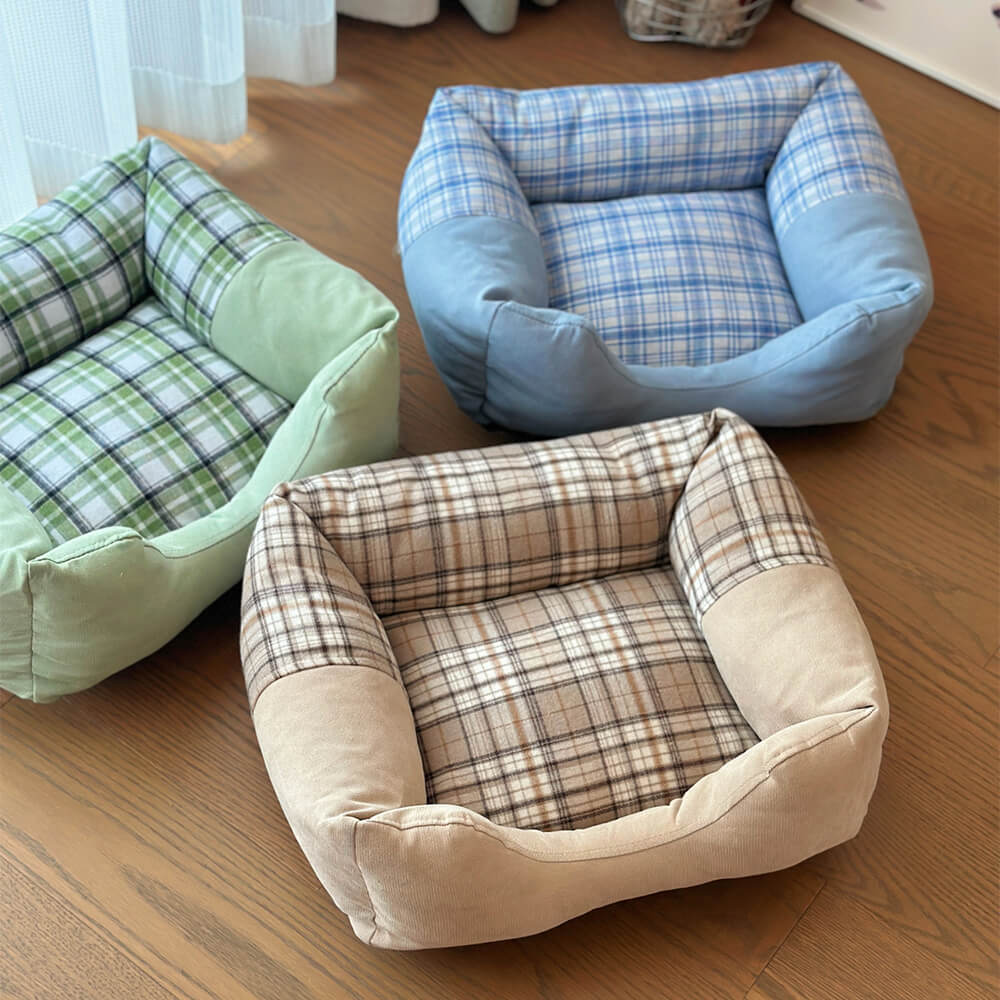 Gingham Leisure Abnehmbares Verdicktes Hundebett & Katzenbett mit Seitenpolster