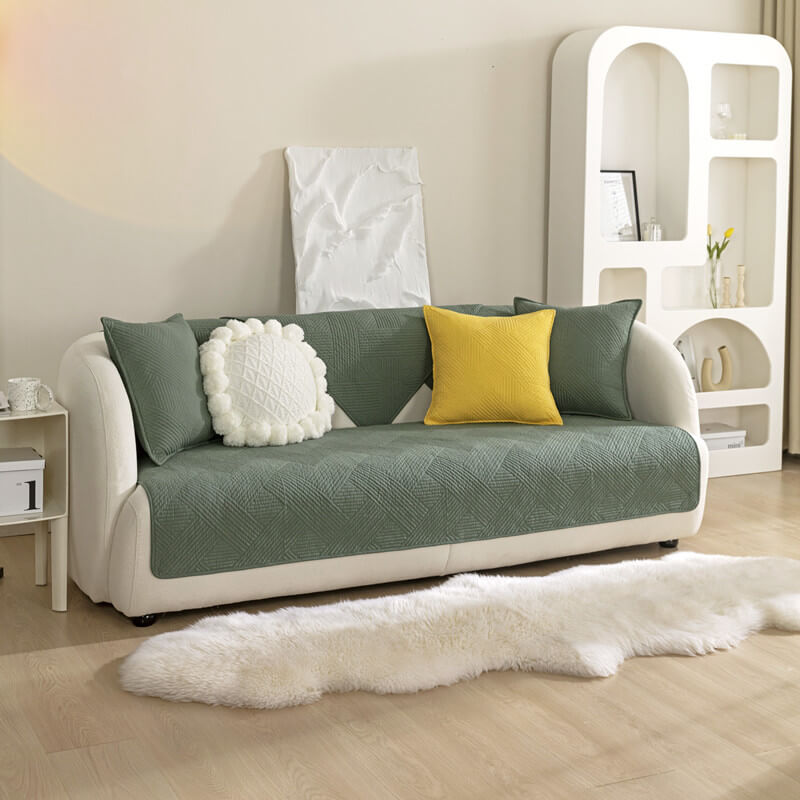 Minimalistischer Ganzjähriger Einfarbiger Baumwoll-Quilt mit geometrischem Muster Rutschfester Couch-Abdeckung