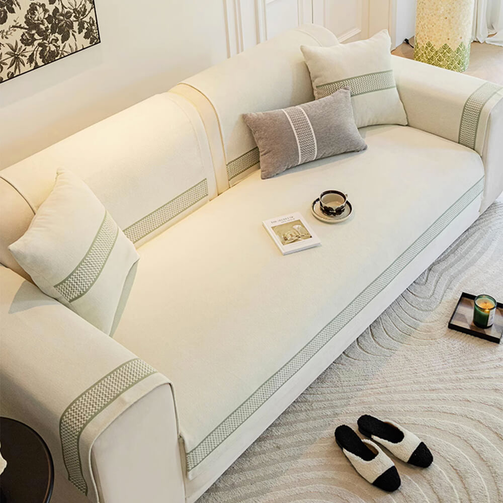 Kratzfester Sofabezug aus Chenille-Jacquard mit breitem Kantendesign