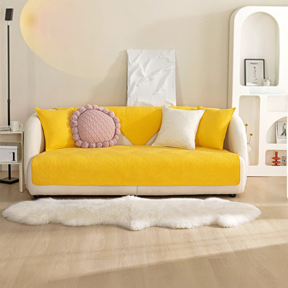 Minimalistischer Ganzjähriger Einfarbiger Baumwoll-Quilt mit geometrischem Muster Rutschfester Couch-Abdeckung