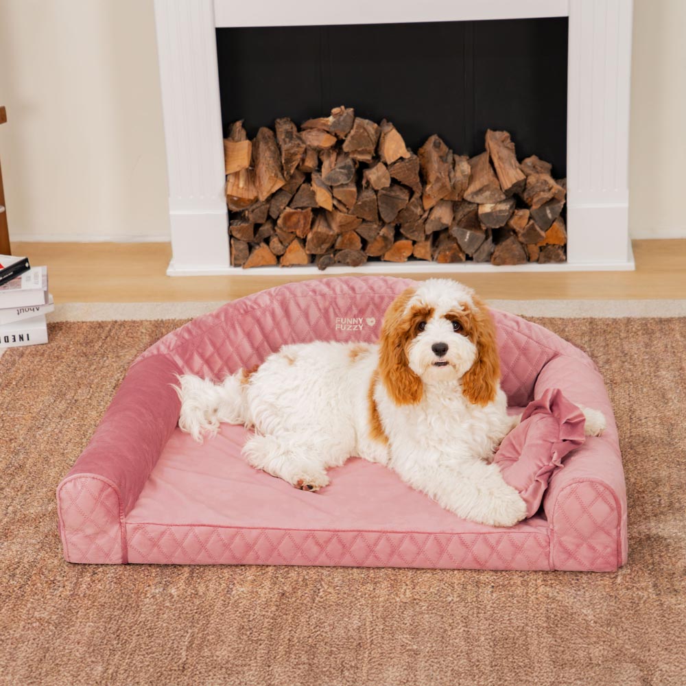 Rosa Gemütliches Hundesofa mit Nackenrolle - Prinzessin Lord
