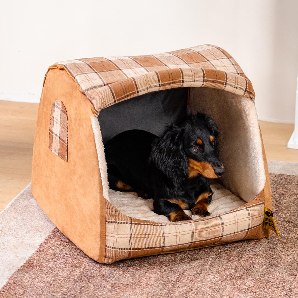 Klassisches Plaid-Haus orthopädisches Hundebett - Rückzugshütte