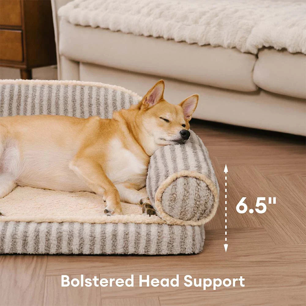 Fluffiges, gestreiftes, waschbares orthopädisches Sofa-Bett für Hunde und Katzen – Latte Nooki