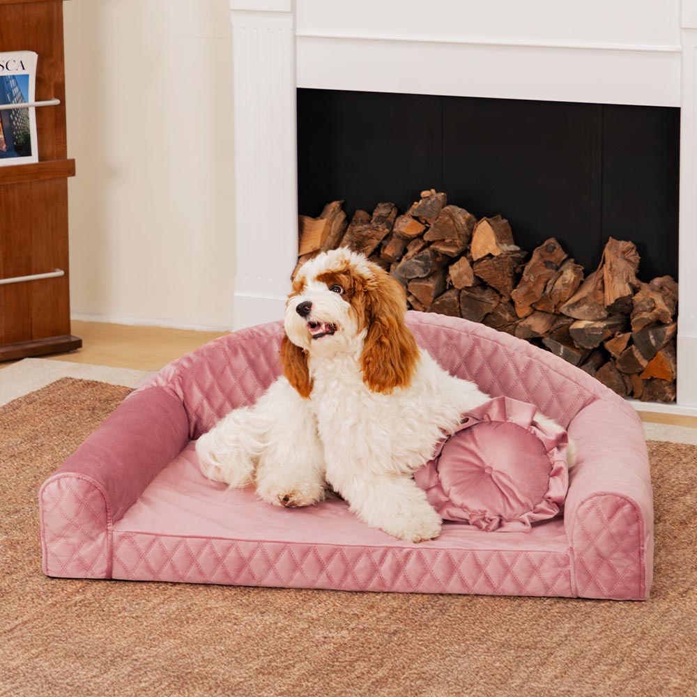 Rosa Gemütliches Hundesofa mit Nackenrolle - Prinzessin Lord