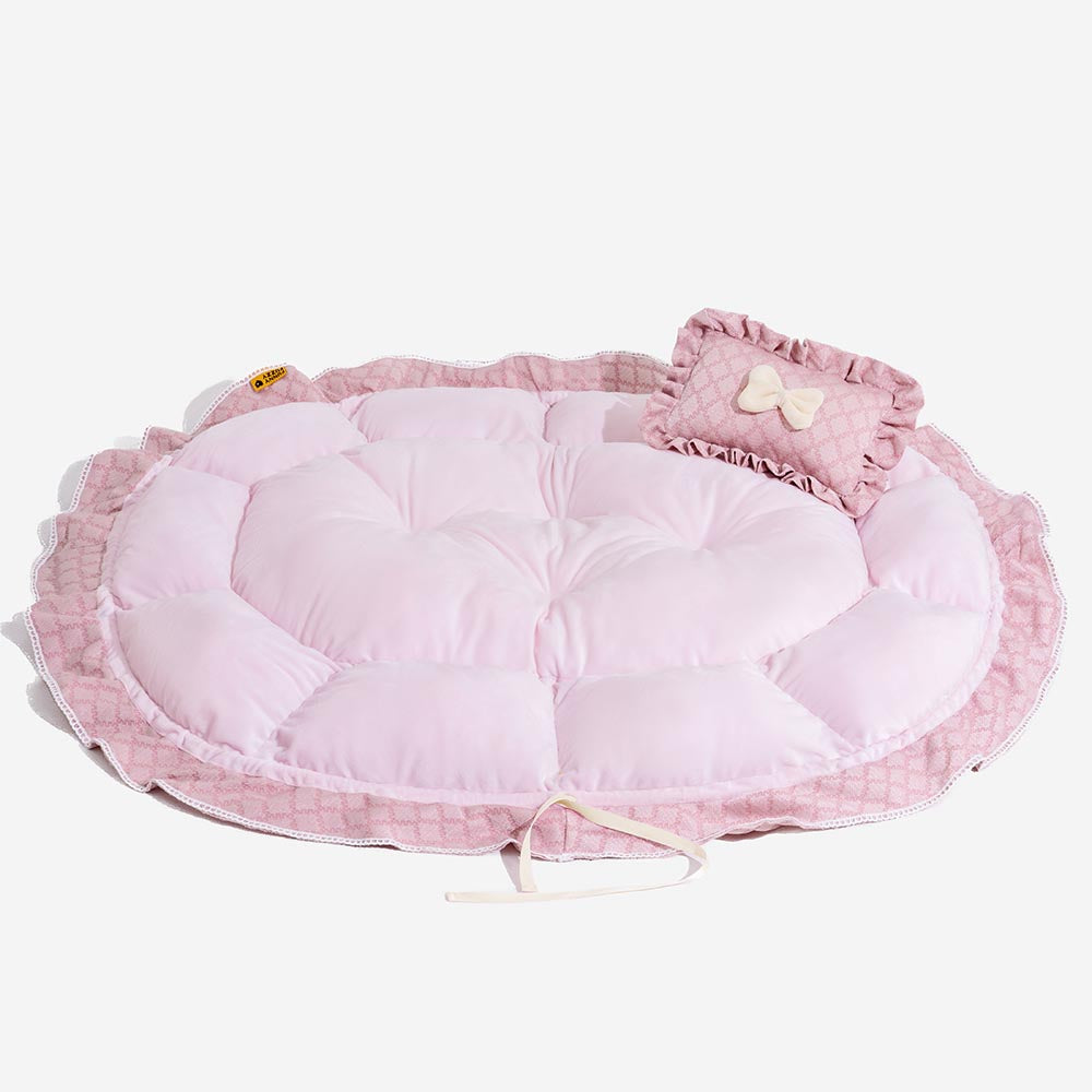 Waschbare Multifunktionale Runde Haustierbettmatte mit Kordelzug – Floral Night Napper