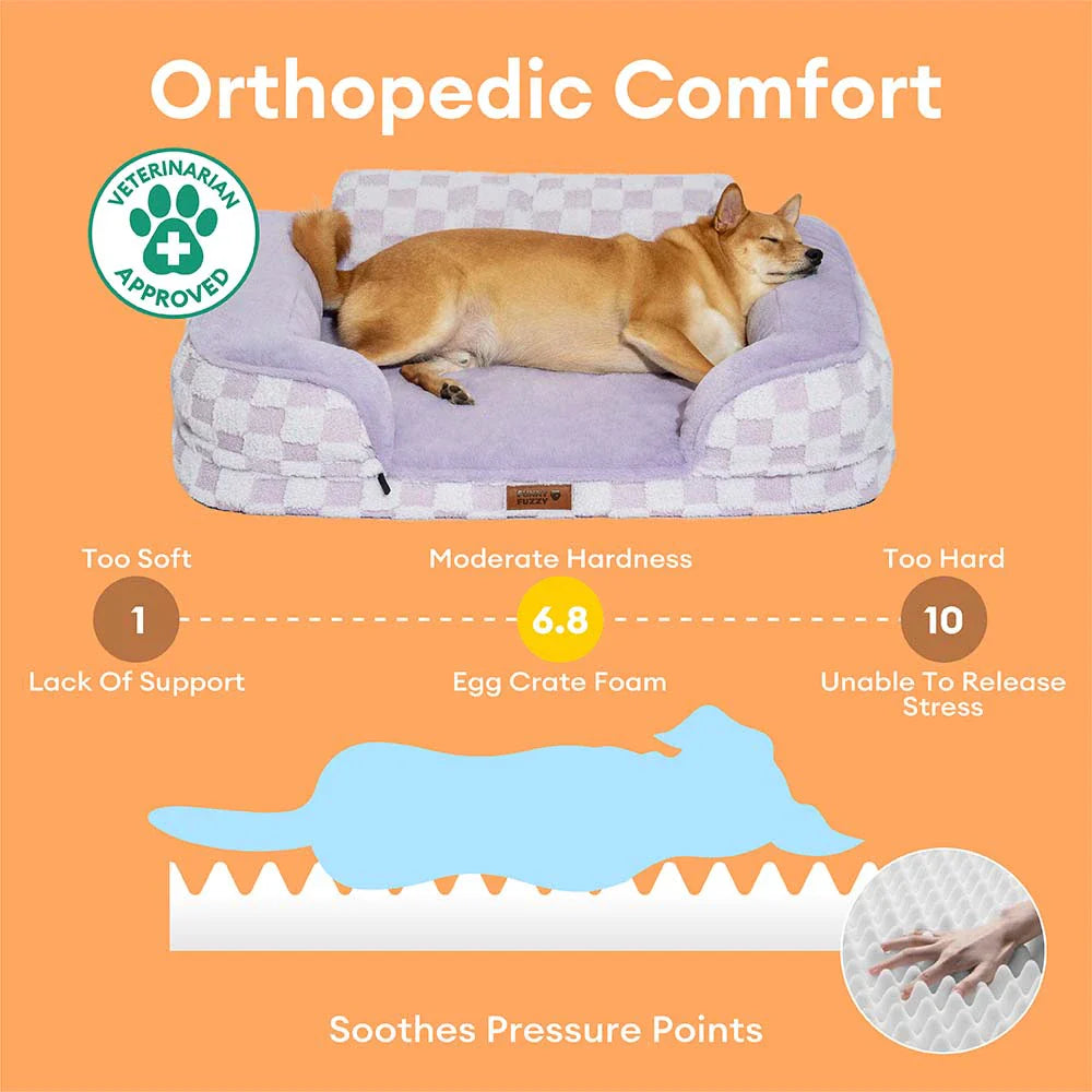 Karierter Flauschiger Warmer Waschbarer Orthopädischer Hundebolsterbett – CloudNooki