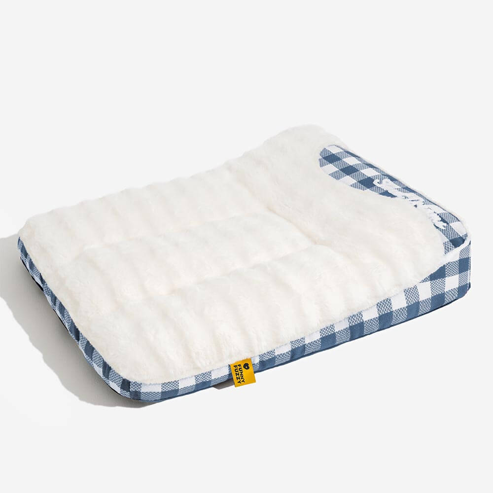 Großes Orthopädisches Hundebett mit Klassischem Karomuster und Kopfstütze Rechteckig - Dreamy Wave