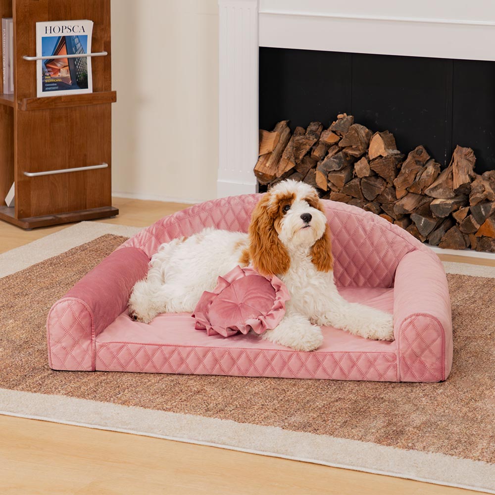 Rosa Gemütliches Hundesofa mit Nackenrolle - Prinzessin Lord