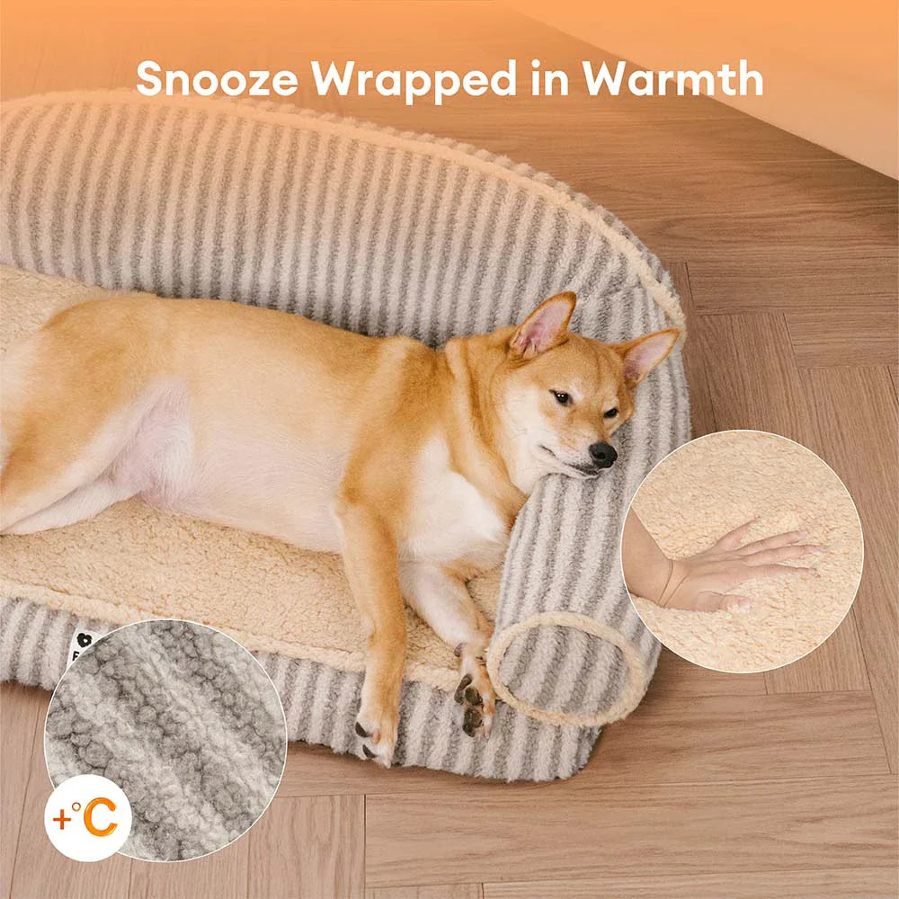 Fluffiges, gestreiftes, waschbares orthopädisches Sofa-Bett für Hunde und Katzen – Latte Nooki