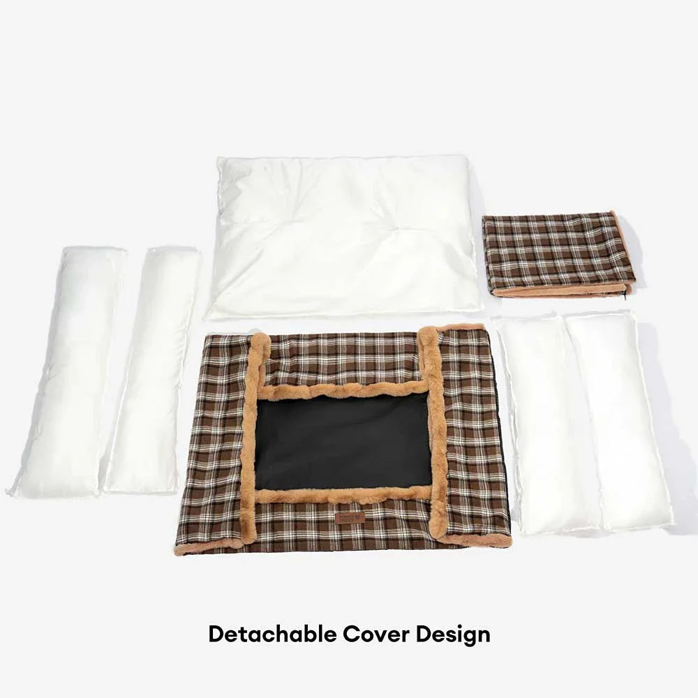 Vintage kariertes waschbares Plüsch-Hundebett – TuckNap