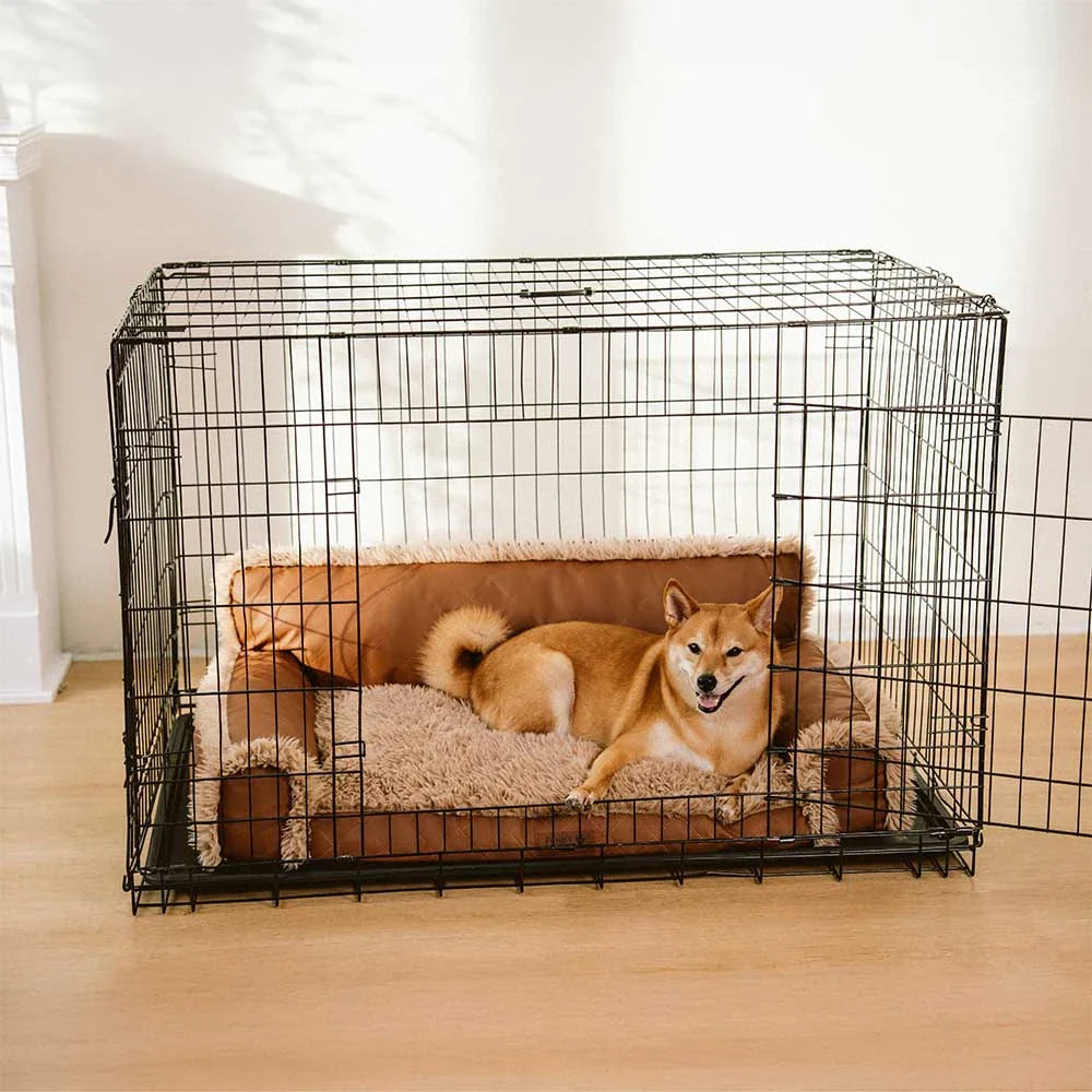 Orthopädisches Hundebett Luxe Kunstleder & Plüsch – Abnehmbarer Schwamm, Warm & Komfortabel