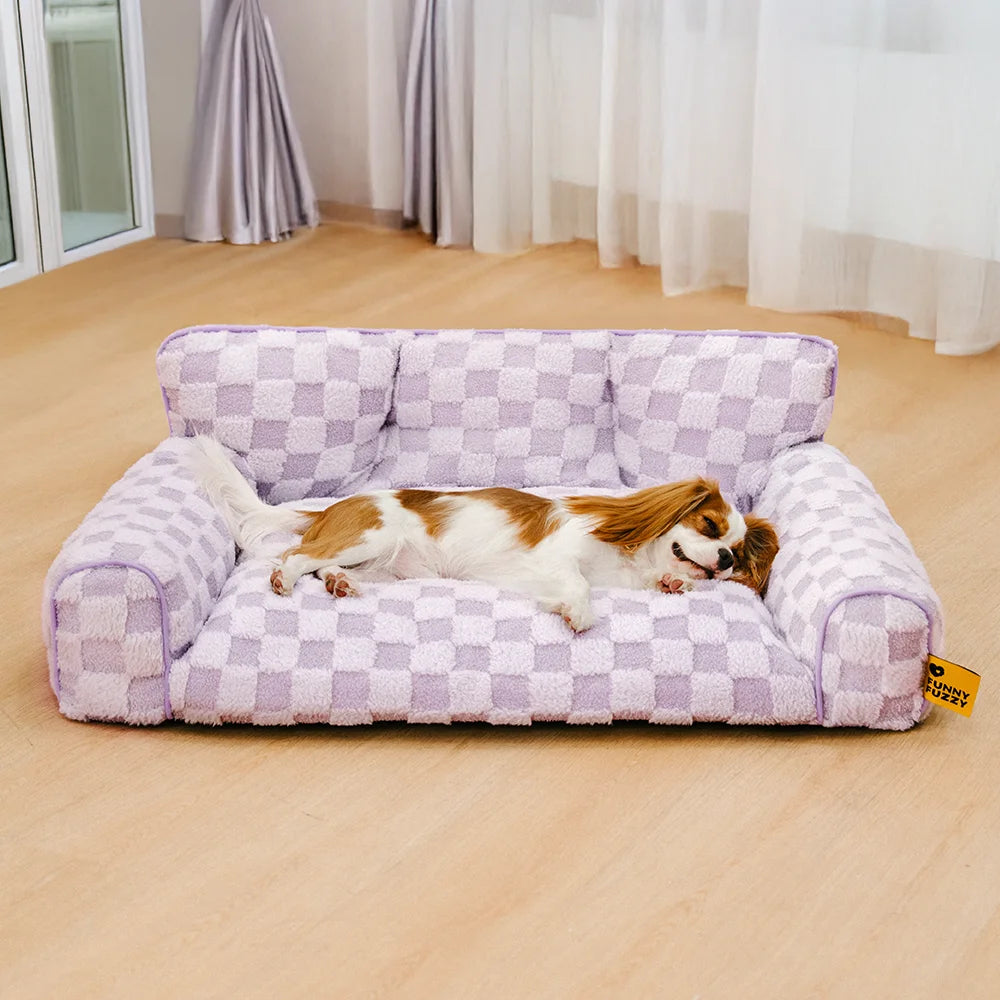 Kariertes, flauschiges, abnehmbares orthopädisches Hundekissenbett – CozyNest
