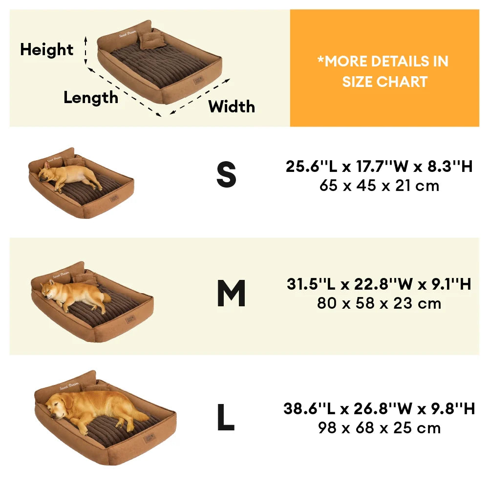 Retro Kunstwildleder Wendbar Waschbarer Hundebett mit Kissen – SweetDream