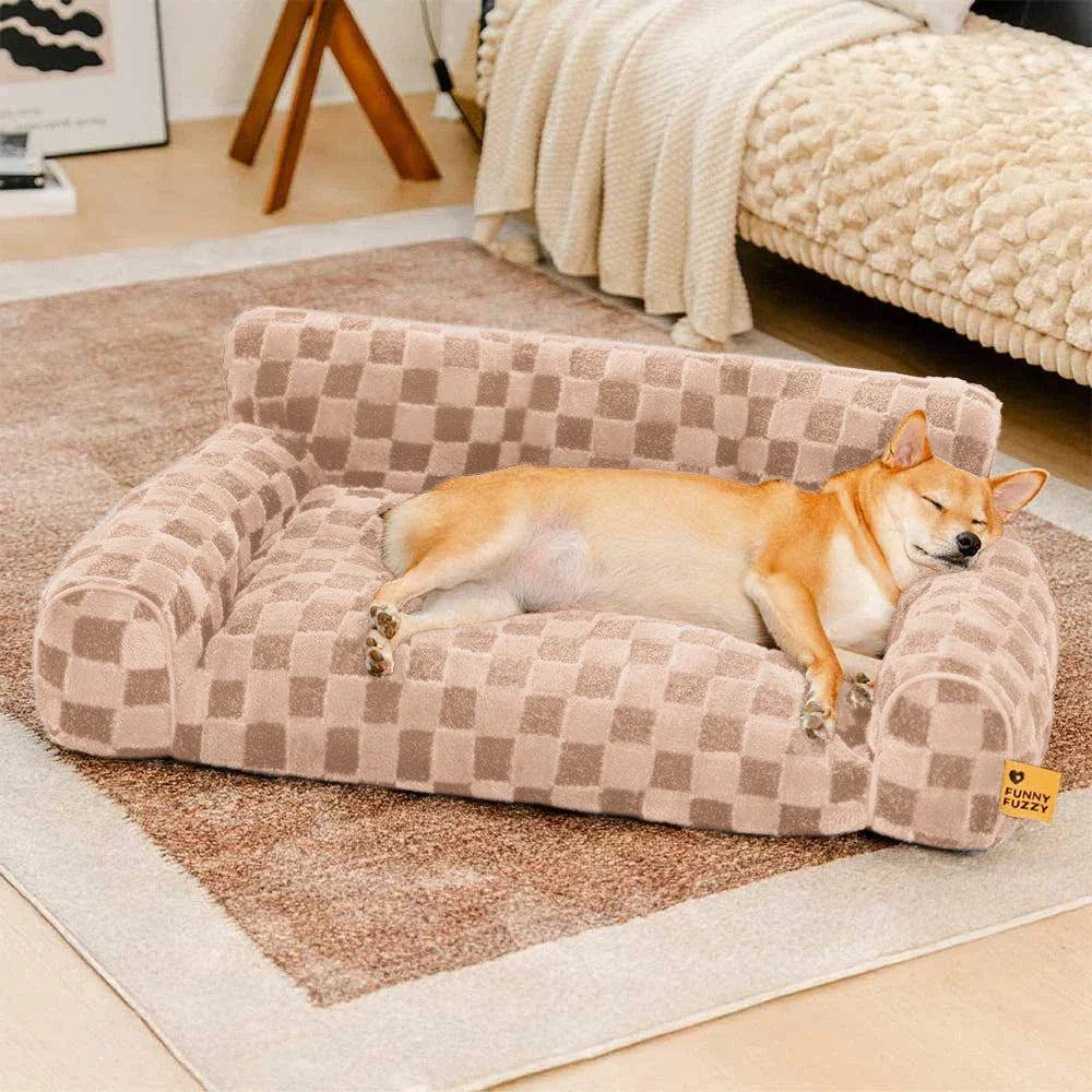Kariertes, flauschiges, abnehmbares orthopädisches Hundekissenbett – CozyNest