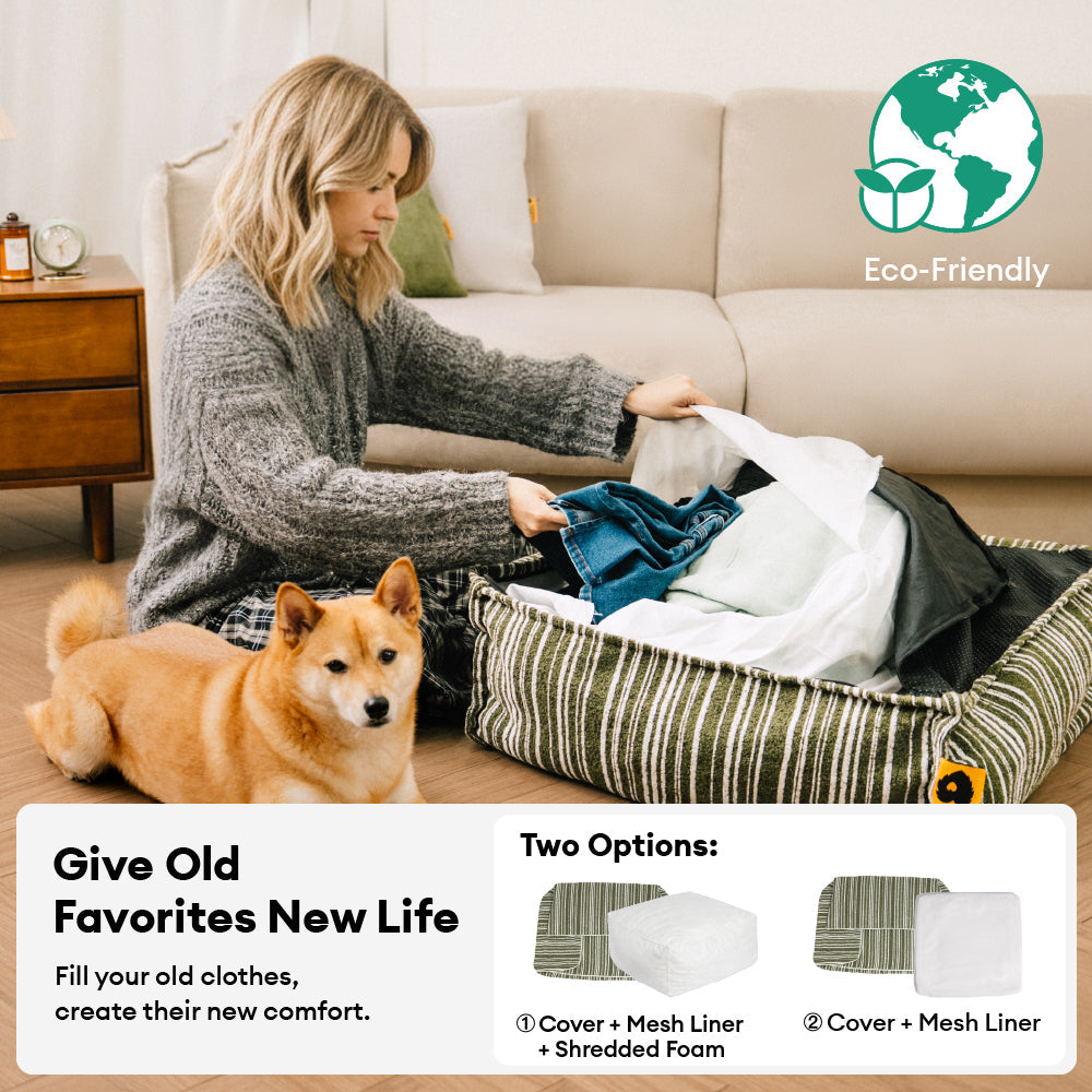 Nachhaltiger Stauraum Pouf Ottoman & Hundebett - Funnyfuzzy SnugNest