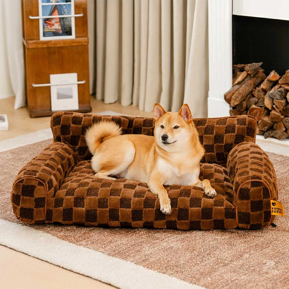Kariertes, flauschiges, abnehmbares orthopädisches Hundekissenbett – CozyNest