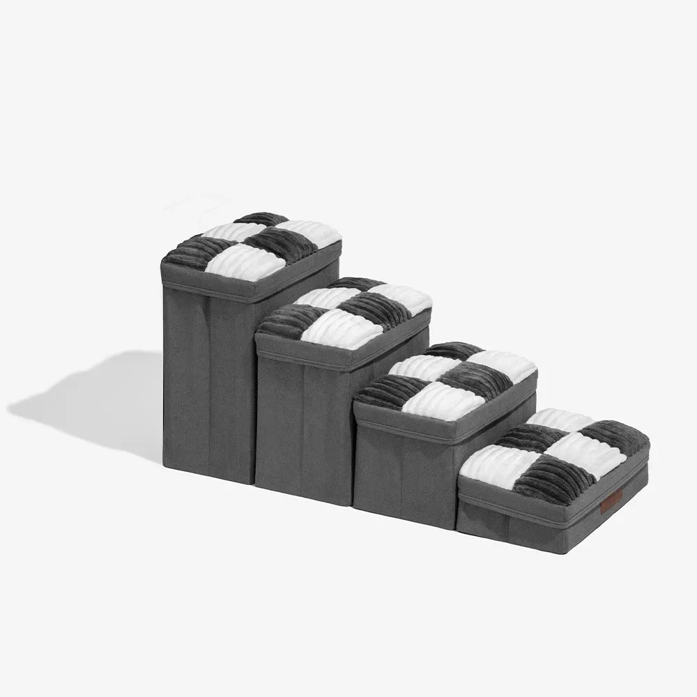 Abnehmbare Schachbrett-Plüsch-Handgefertigte Hundetreppe mit Stauraum - Klappbare Stufen