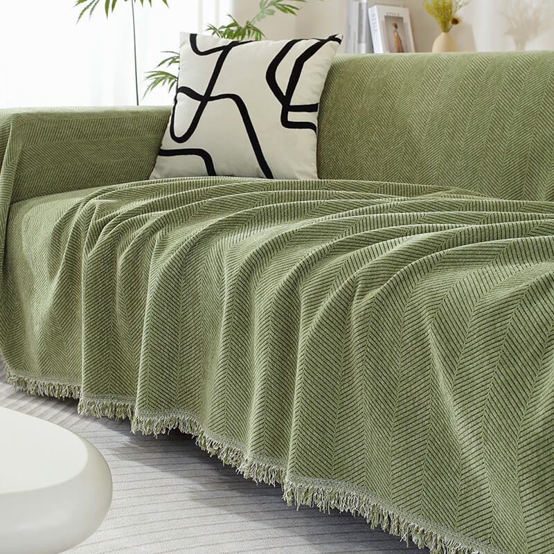 Quaste Outdoor Couchbezug Chenille-Decke mit Fischgrätenmuster