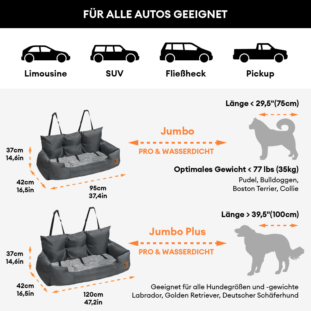 Großes Gemütliches Hundeautositz mit Polster & Sicherheitsgurte | Erste Klasse