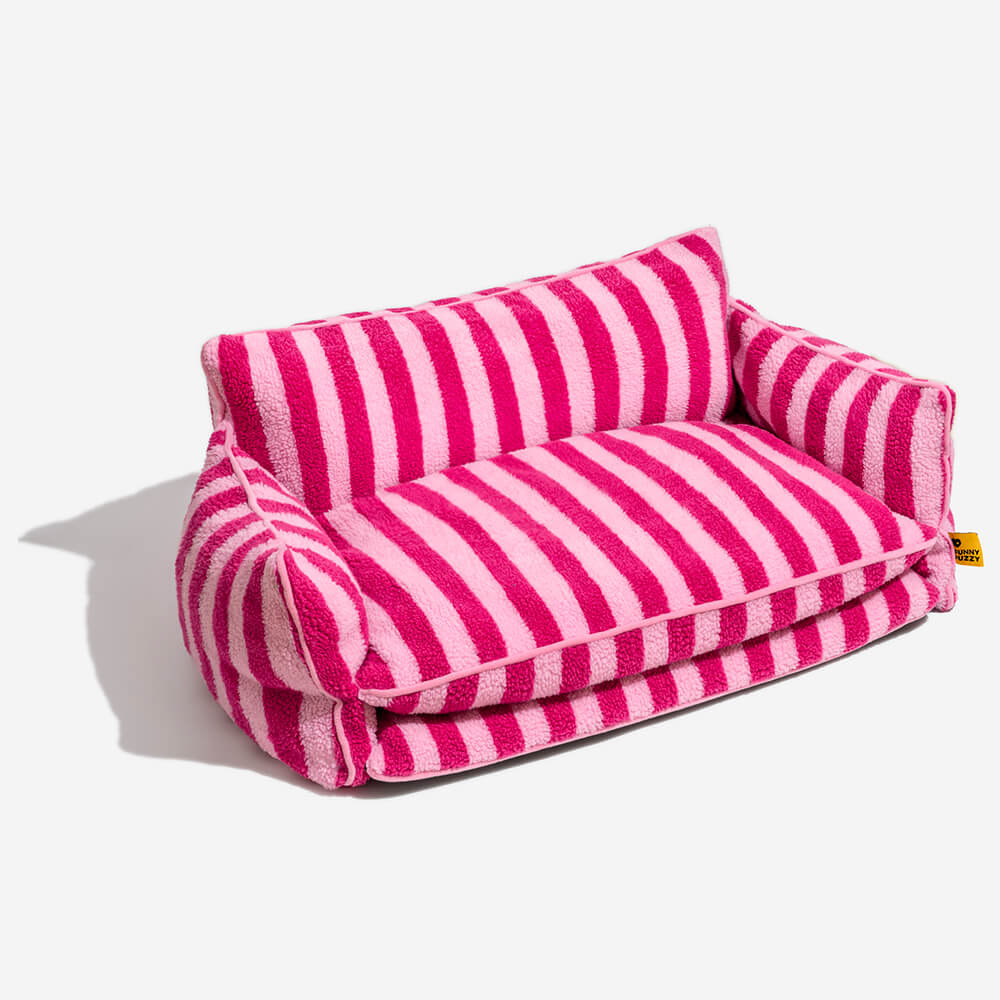 Trendige gestreifte Kunstlammfell Doppel-Layer Hund- und Katzen-Sofa-Bett - Outdoor