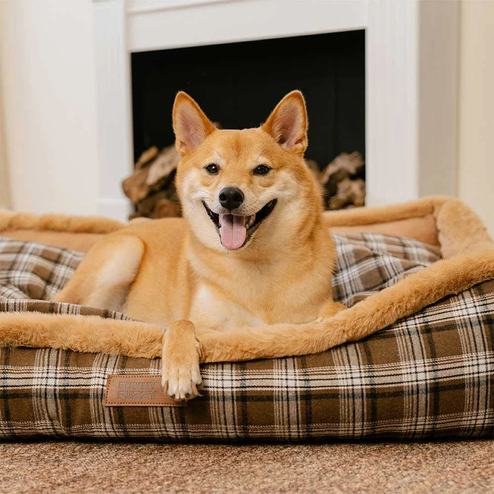 Vintage kariertes waschbares Plüsch-Hundebett – TuckNap