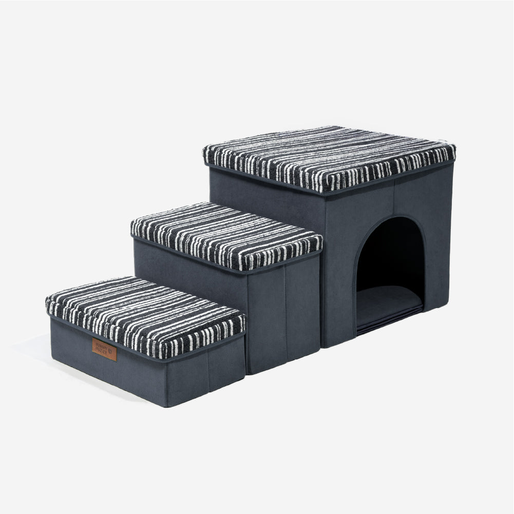 Klappbare Hundetreppe mit Stauraum und Wohnung - Funnyfuzzy SnugNest