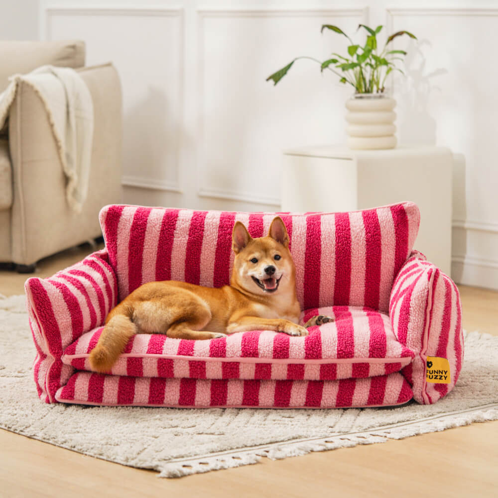 Trendige gestreifte Kunstlammfell Doppel-Layer Hund- und Katzen-Sofa-Bett - Outdoor
