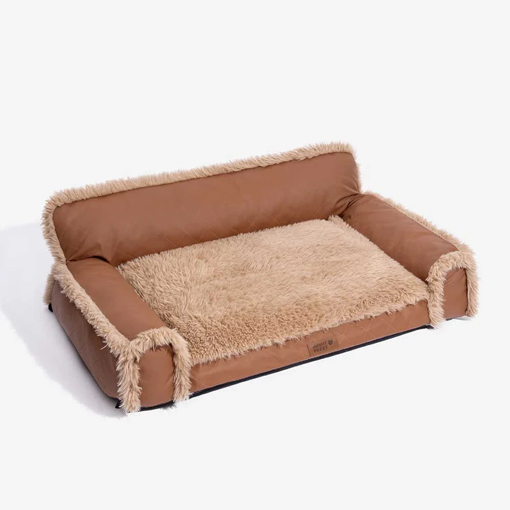 Orthopädisches Hundebett Luxe Kunstleder & Plüsch – Abnehmbarer Schwamm, Warm & Komfortabel
