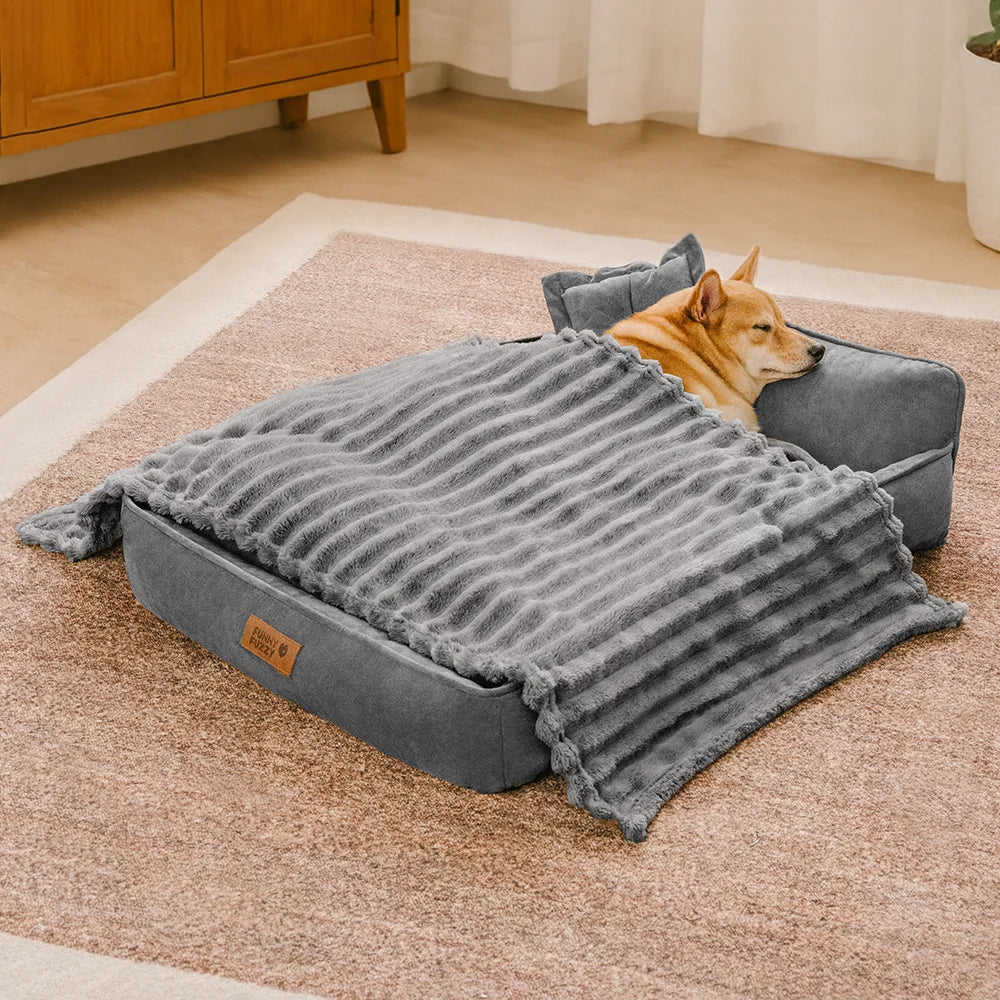 Retro Kunstwildleder Wendbar Waschbarer Hundebett mit Kissen – SweetDream